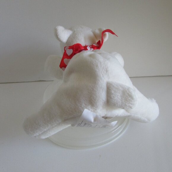 WHITE 6" long POLAR BEAR w Red Heart Satin Ribbon FIESTA beans Stuffed Animals - Picture 4 of 13